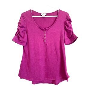 Self Esteem Purple Short Puff Sleeve Henley Buttons Lightweight XL Y2K